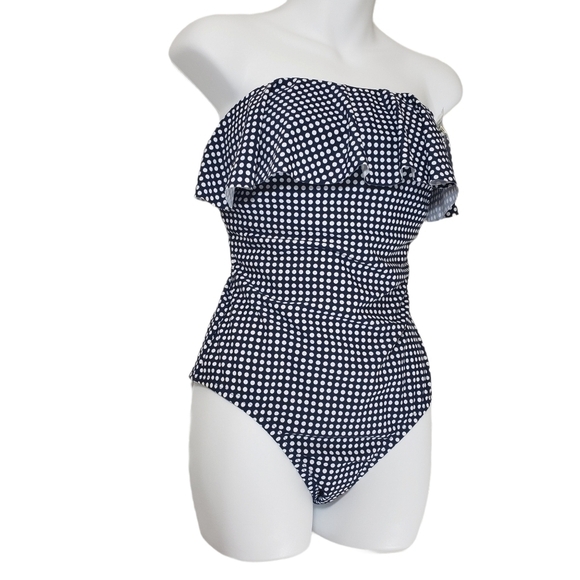 Kona Sol Navy Polka Dot Medium Coverage One Piece - Picture 1 of 7
